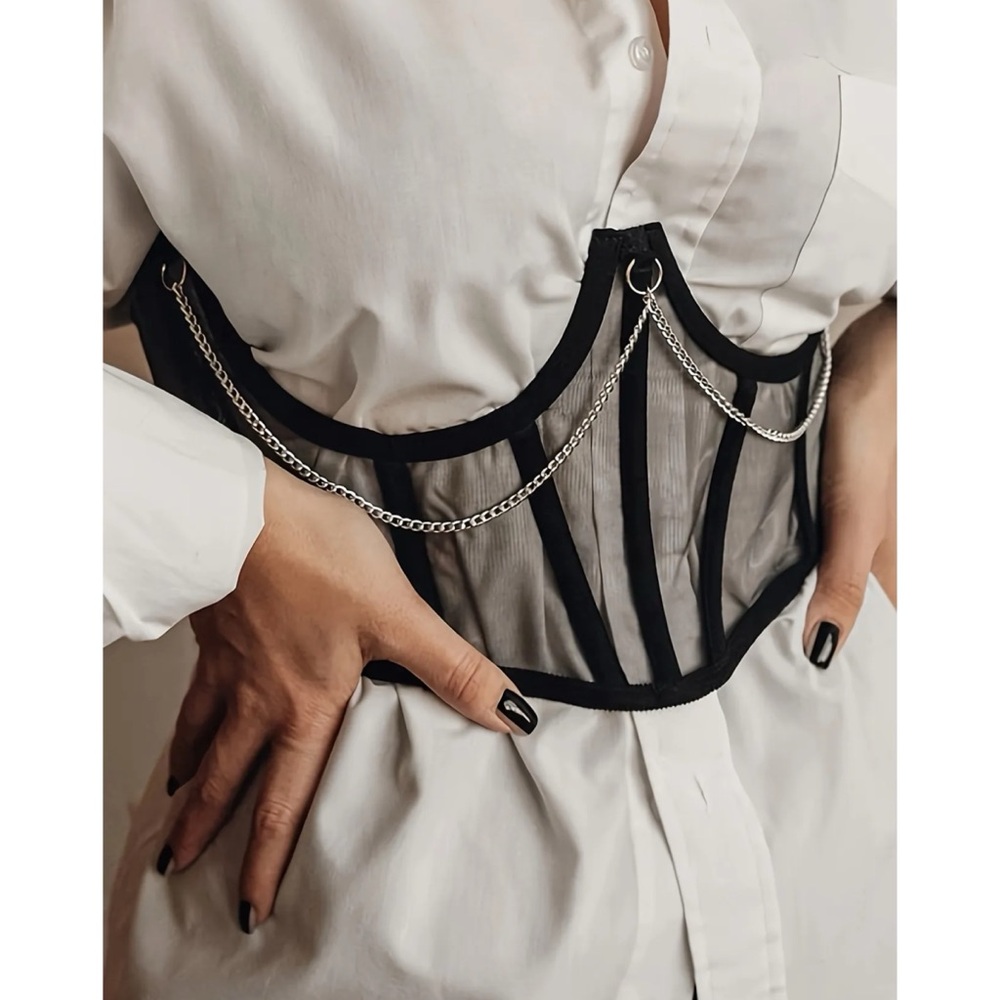 🎉HP! ❤️ Black Goth x Punk Underbust Chain Corset - Picture 6 of 6